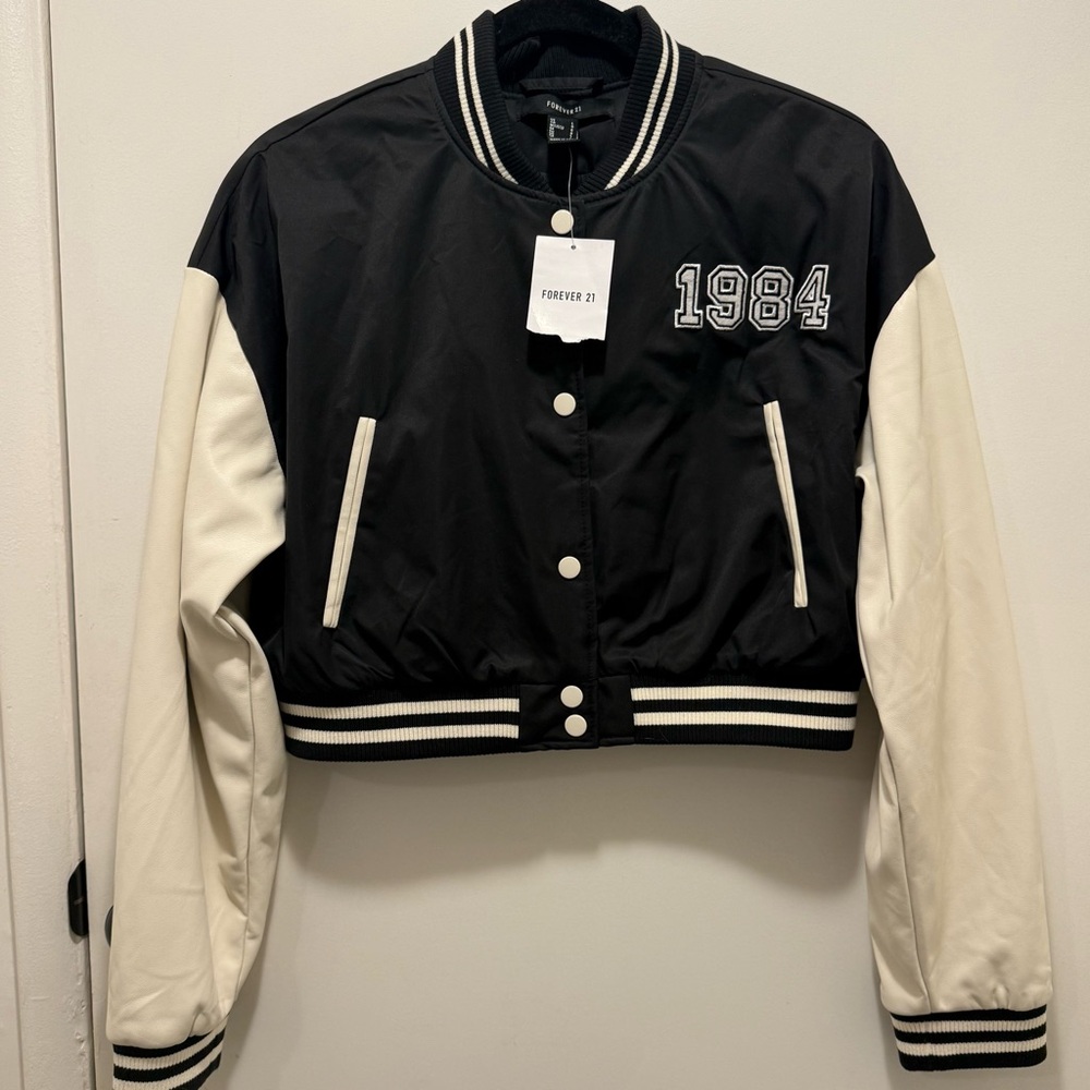 Forever 21 Black and Cream Varsity Jacket
